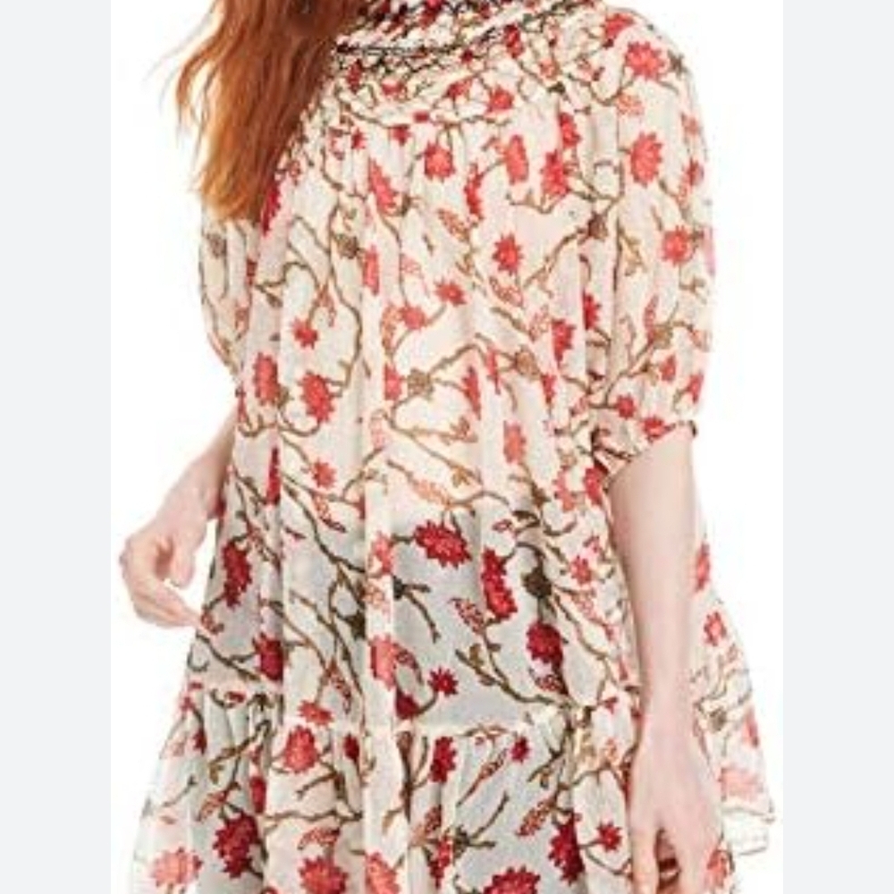 Floral Print Dress with Red and Cream Design